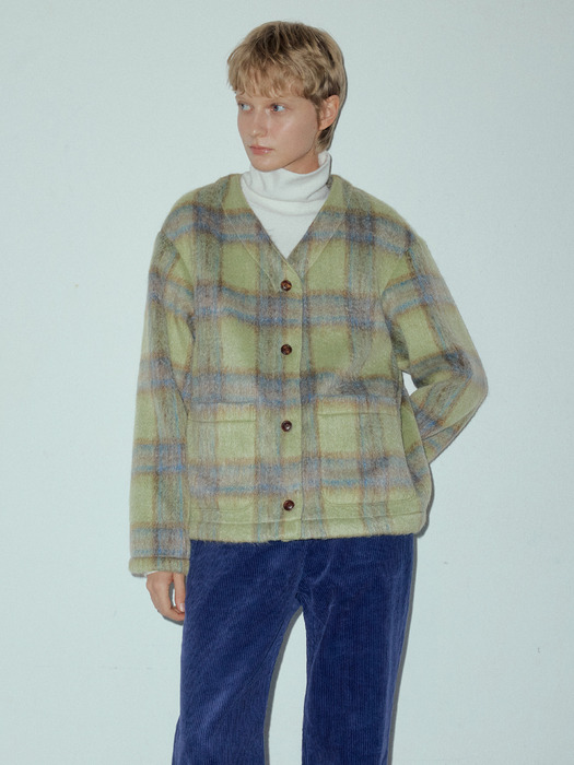 Wool Hairy Check Cardigan_CTO127(2color)