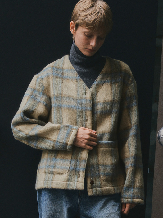 Wool Hairy Check Cardigan_CTO127(2color)