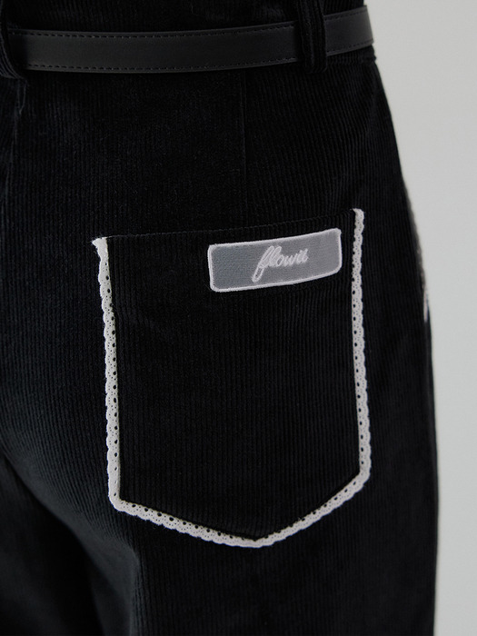 Lace Corduroy Pants [Black]