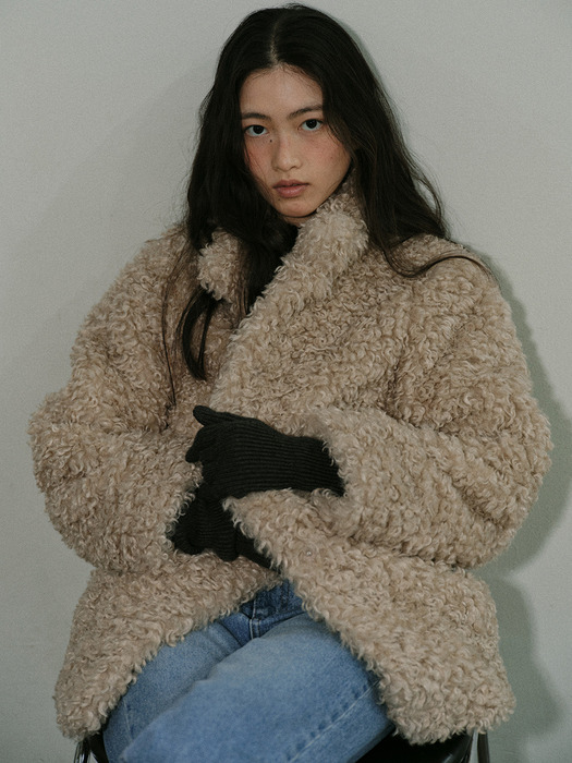 faux fur single coat (beige)