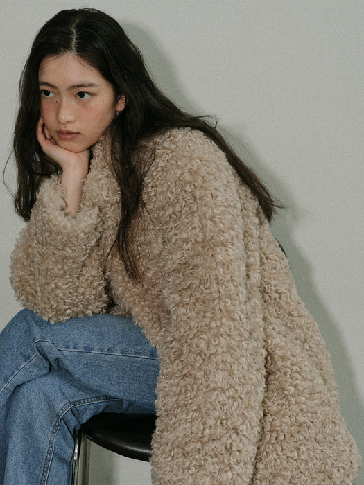 faux fur single coat (beige)