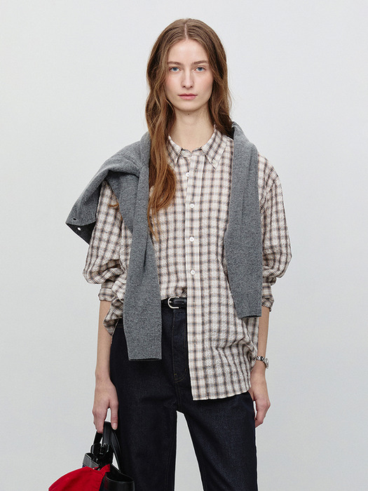 UNISEX OVERSIZED CHECKED SHIRT BEIGE CHECK_UDSH5A105I2