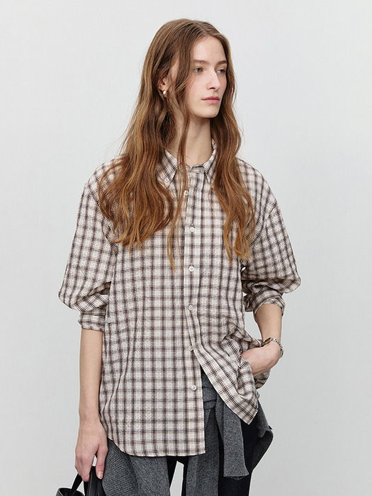 UNISEX OVERSIZED CHECKED SHIRT BEIGE CHECK_UDSH5A105I2