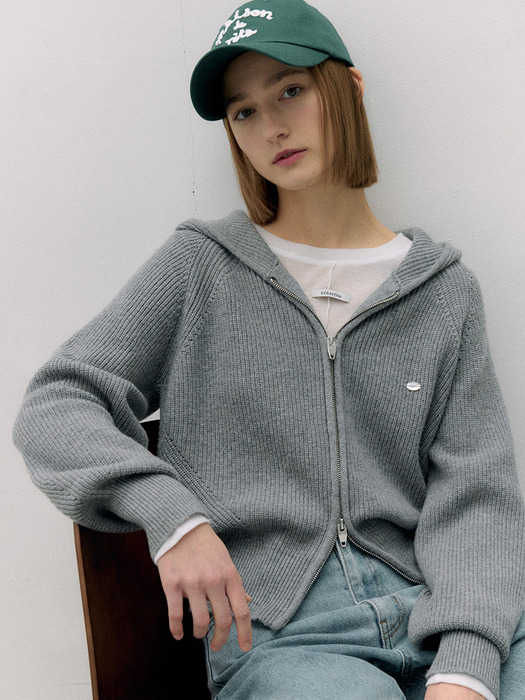 ★2025SS新作★ROLAROLA★2WAY WOOL KNIT HOODED ZIP-UP 로라로라]2WAY WOOL KNIT HOODED ZIP-UP GRAY