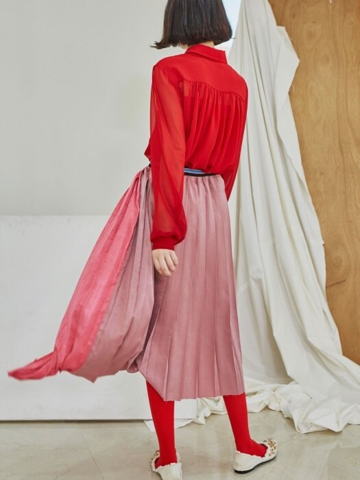 Color Play Pleats Skirt_Red
