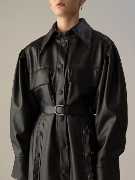 Puff sleeved eco leather jacket