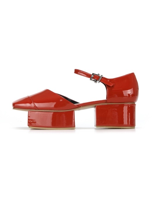 Squared Toe Mary Janes with Separated Platforms | Glossy red