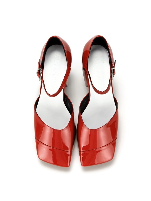 Squared Toe Mary Janes with Separated Platforms | Glossy red