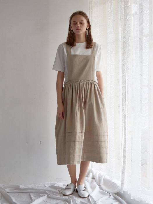 PINTUCK APRON DRESS FRENCH NATURAL LINEN COTTON