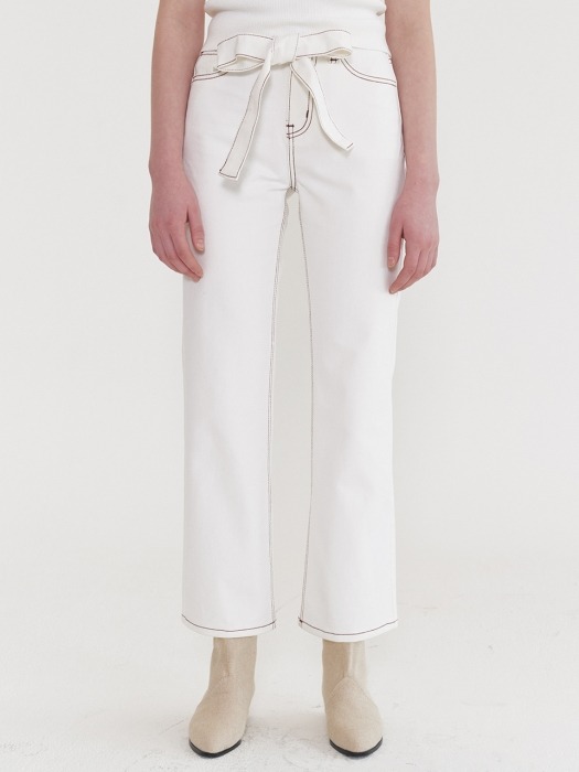 RIBBON DENIM PANTS (WHITE)