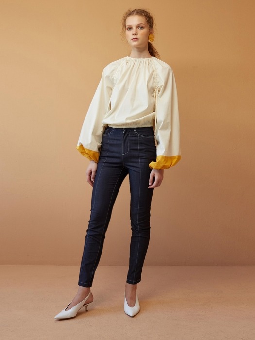 Cream and Yellow Sleeve Blouse