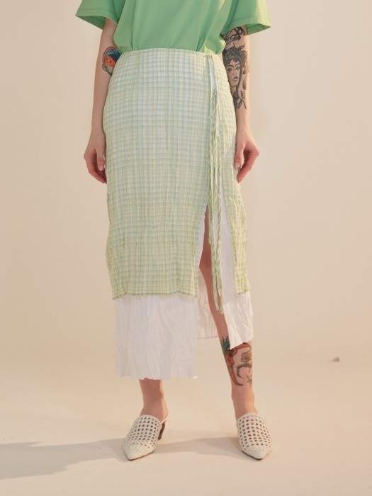 Skirt Check Inner Layerd Wind Green
