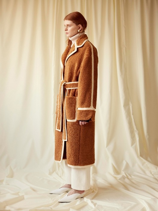 Ivory Wool trimmed Camel Faux fur Coat