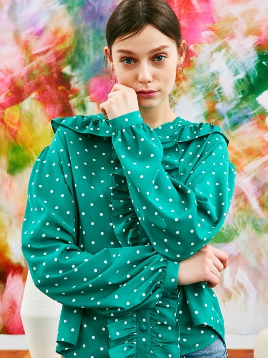iuw351 Dot-frill blouse (green)