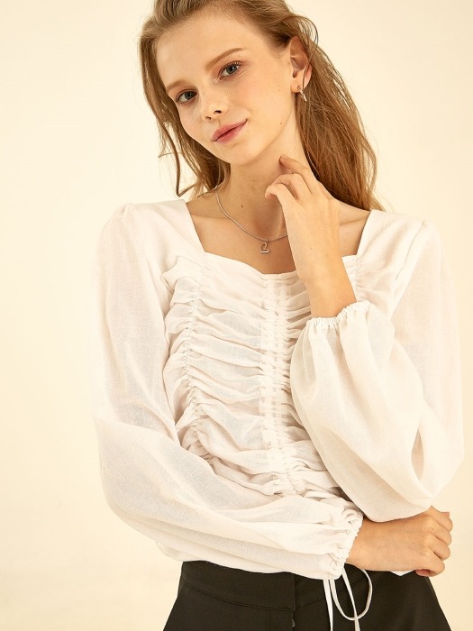 Sweet shirring blouse[white] 