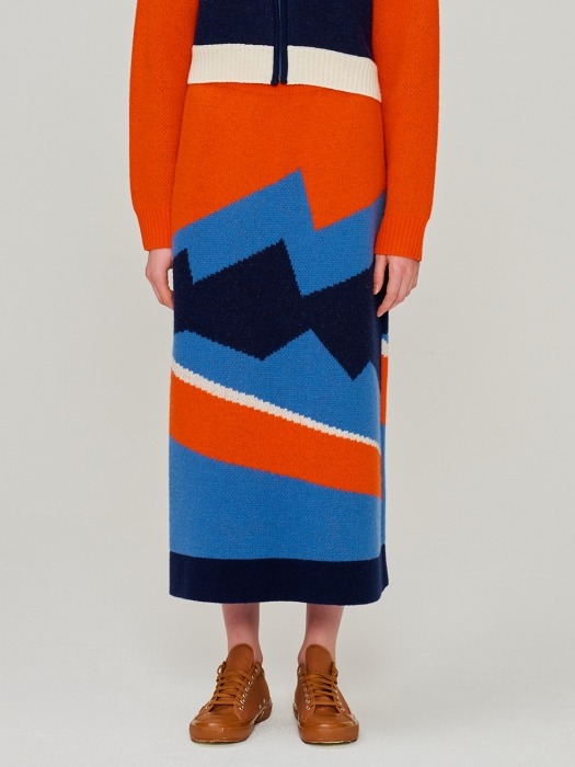 Mountain Pattern Wool Skirt_Navy