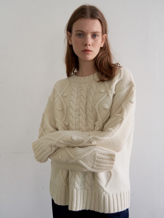 KNOTTED CALBLE KNIT-IVORY