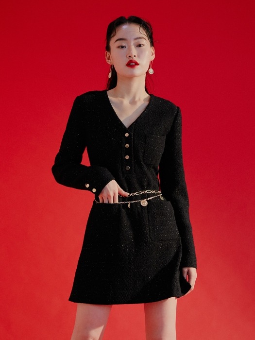 Tweed pocket dress [black]