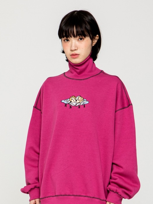 ANGEL EMBROIDERY TURTLE NECK SWEAT SHIRT [VINTAGE PINK]