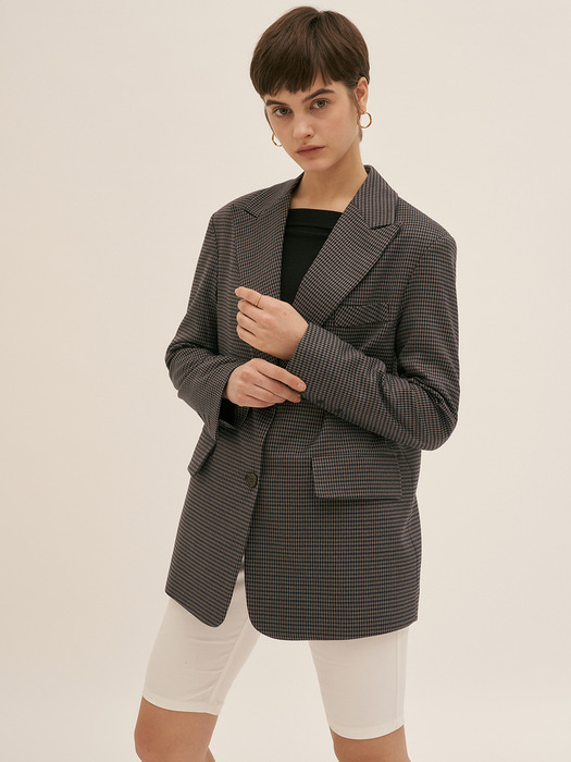 Signature Two Buttons Check Jacket - Gray