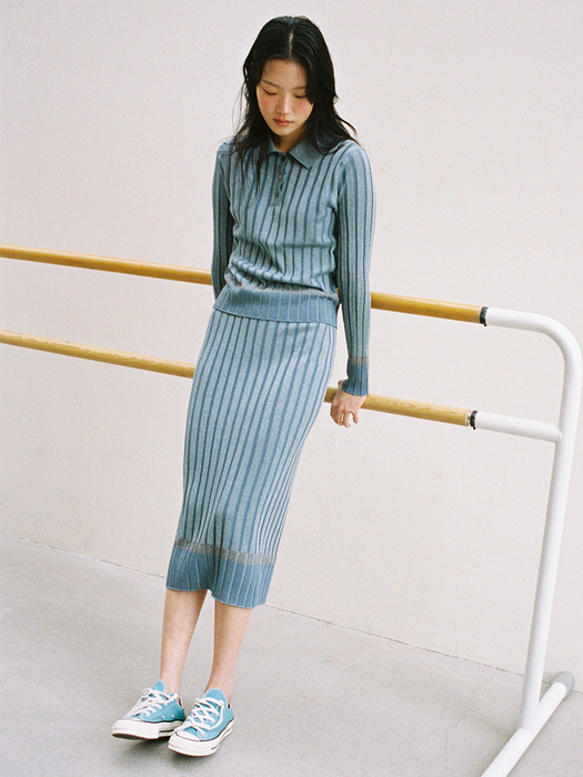[FRONTROW x RePLAIN] Cotton Silk Ribbed Knit Top + Skirt SET