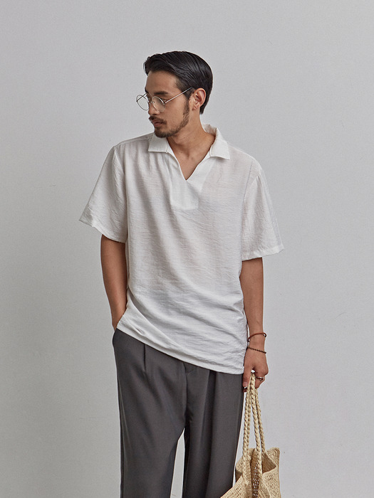 OPEN Y-NECK POLO SH_IVORY