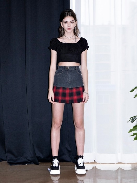 Cut Layered Denim Skirt (BLACK)