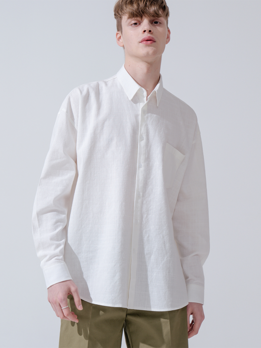 Overfit solid linen shirt_white