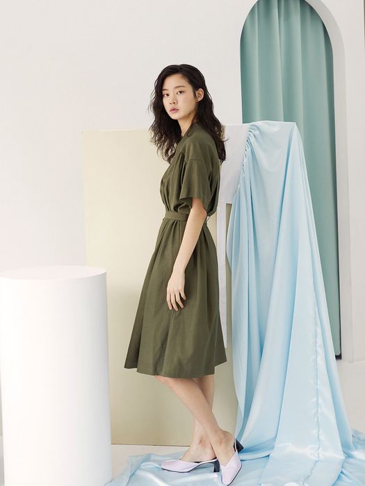 Volume gathered dress_khaki