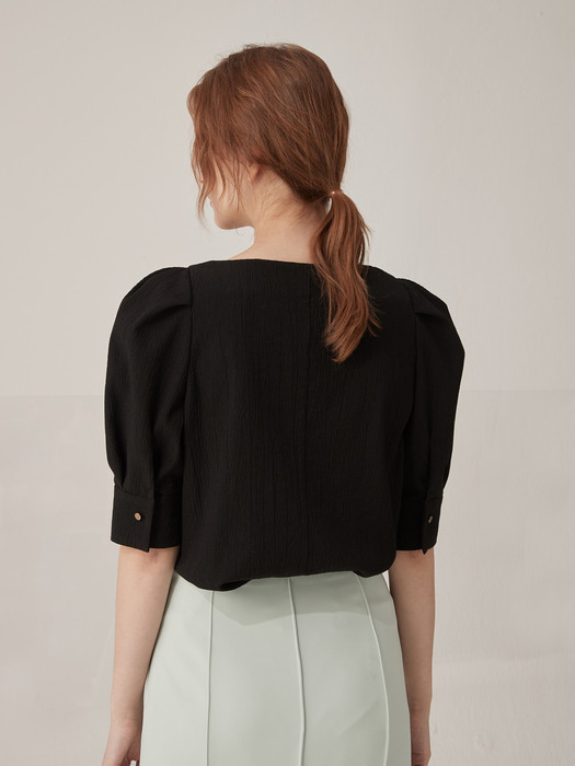 Square neck puff blouse - Black