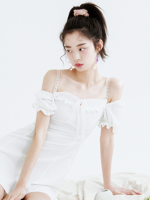 Summer mini frill dress (White)