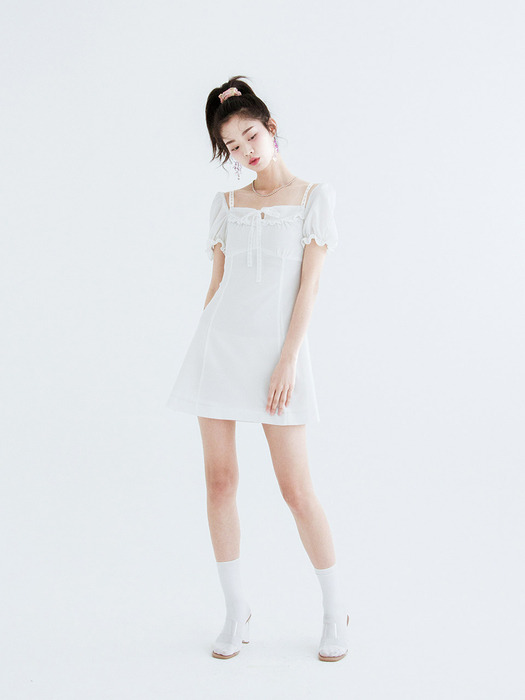 Summer mini frill dress (White)