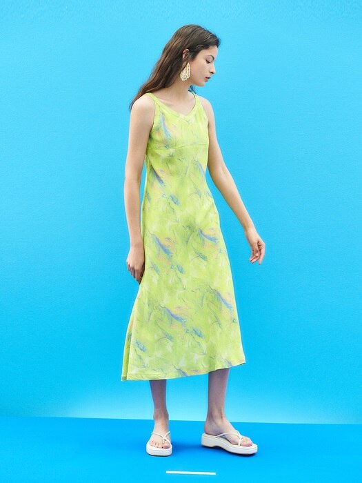 Marbling Sleeveless Dress in Lime
