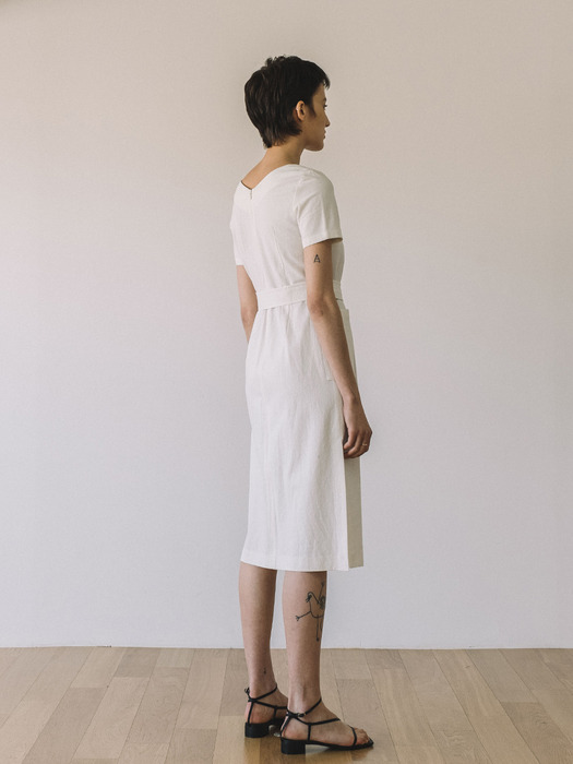 V-neck long Dress(White)