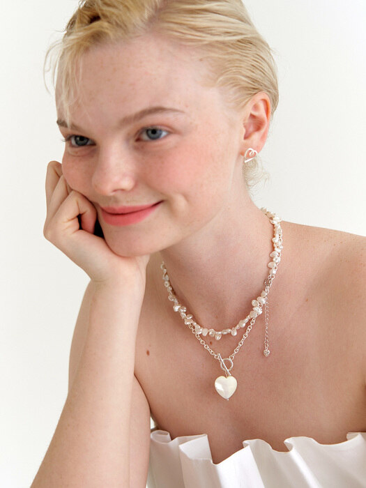 heart mother of pearl chain necklace (Silver 925)