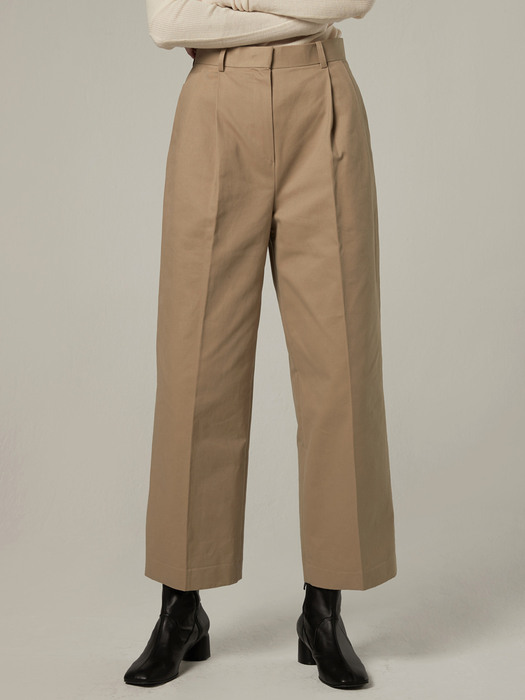 [BE:able] Wide cotton tuck pants - Beige