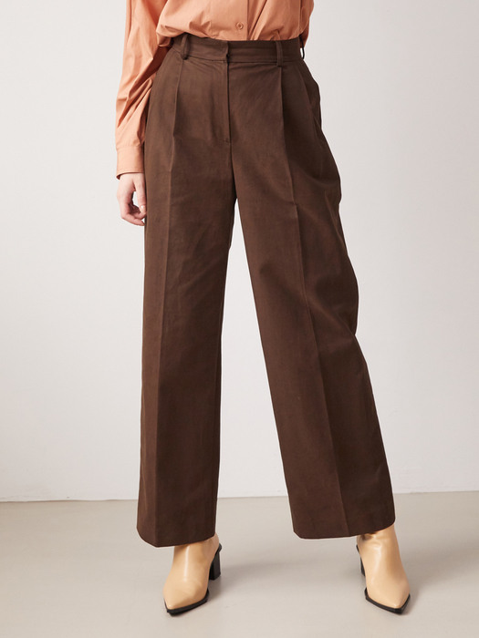 [BE:able] Wide cotton tuck pants - Beige