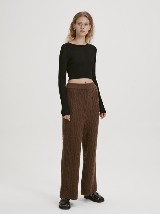 CABLE KNIT WOOL TROUSERS (BROWN)