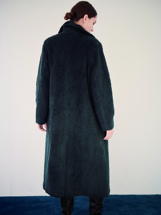 WOOL BLENDED FUR DOUBLE COAT_DARK GREEN