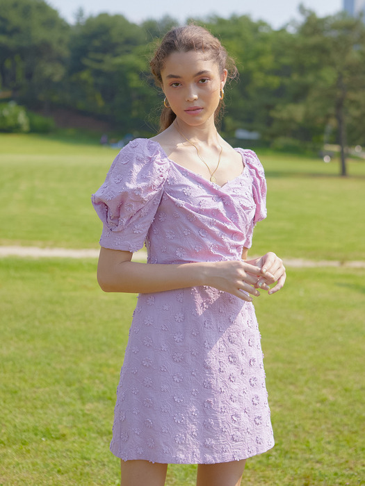 DAISY LACE PUFF SLEEVES ONEPIECE_VIOLET PINK