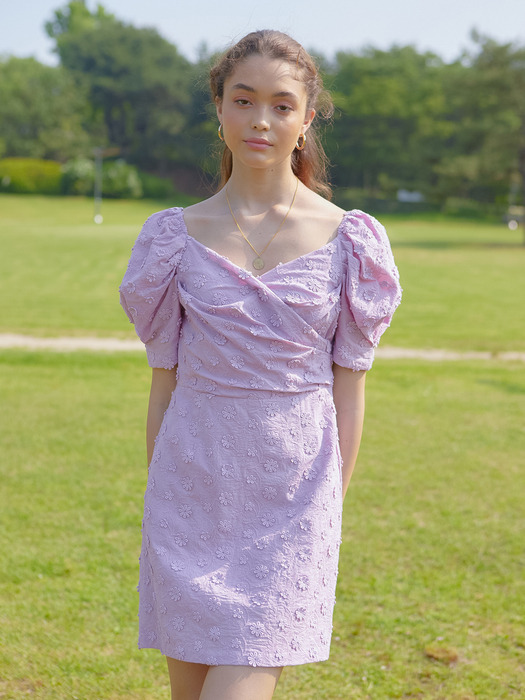 DAISY LACE PUFF SLEEVES ONEPIECE_VIOLET PINK