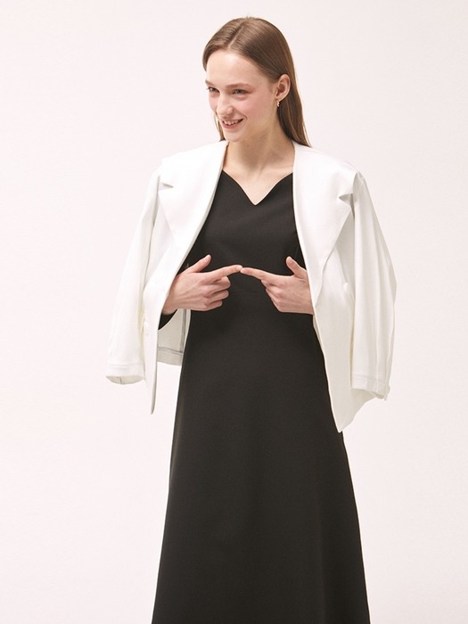 Shirring Split Flare Dress - Black