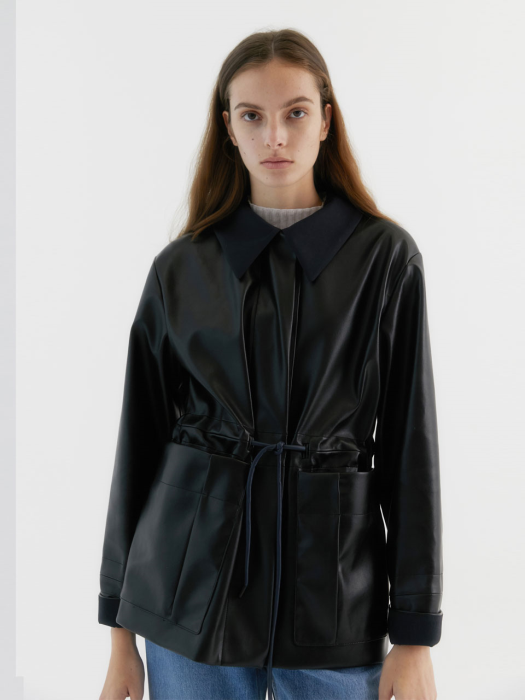 Holmes Detachable-collar Eco-leather Jacket_Black
