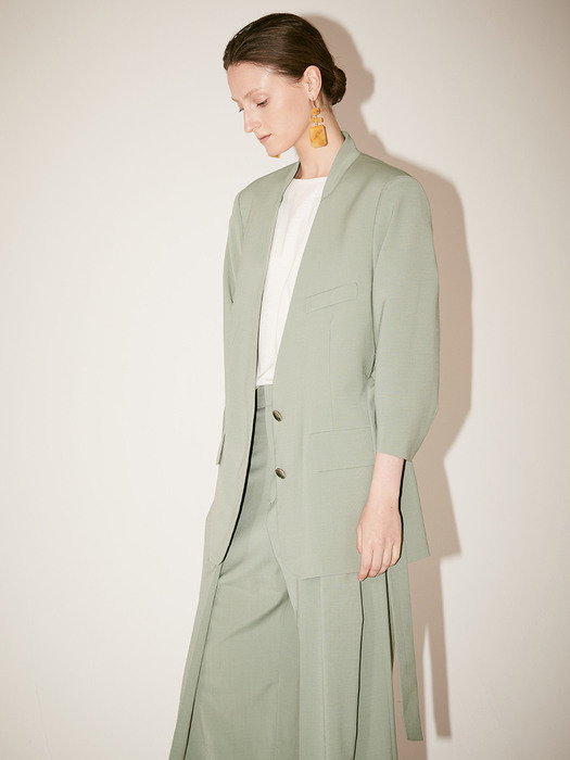 LE MUSEE_VENICE Collarless Belted Fine Wool Blaser_Green
