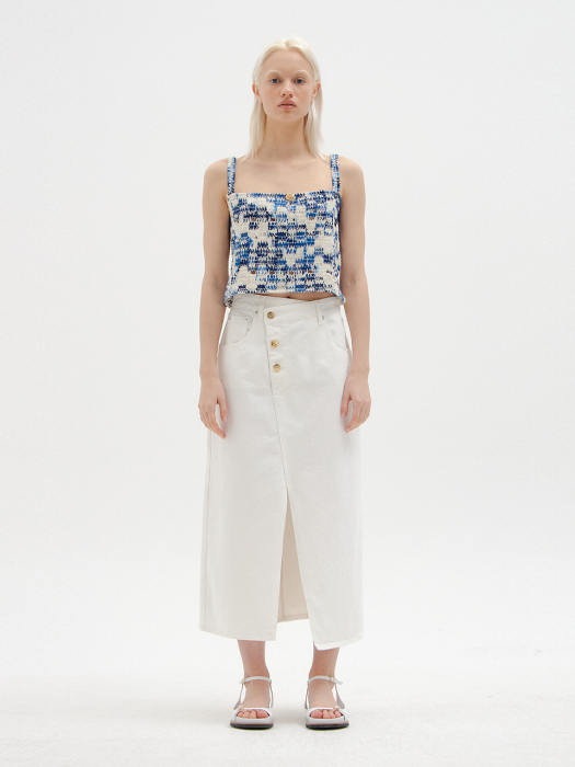 SICOR Asymmetric Front Denim Skirt with Slit - White