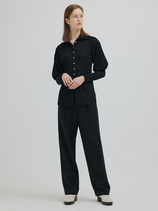 BLACK CHELSEA HIGH RISE PANTS (블랙 첼시 하이 라이즈 팬츠)