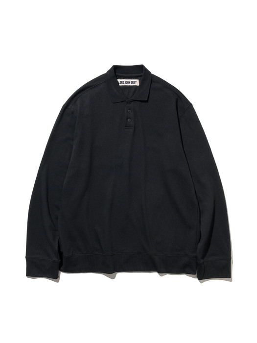 collar long sleeve polo tee black