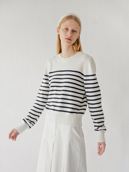 [단독] Prep Stripe Knit in White