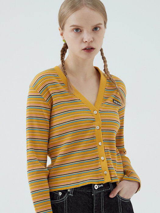 STRIPE SLIM FIT CROP CARDIGAN (MUSTARD)