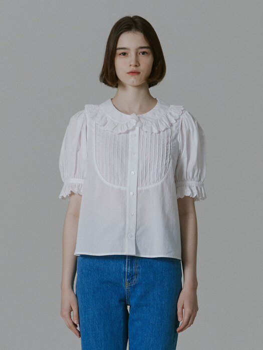 Jane Pintuck Lace Blouse_White